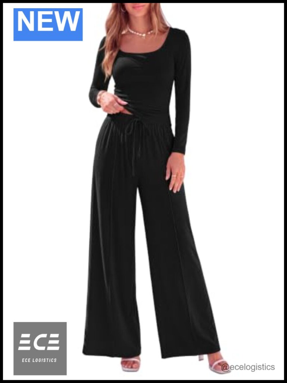 PRETTYGARDEN 2 Piece Lounge Set Crop Top Wide Leg Pants Travel